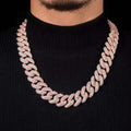 Rose Gold Moissanite Cuban Chain Necklace - 925 Sterling Silver