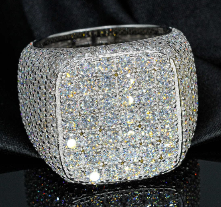 925 Sterling Silver Iced Out VVS Moissanite Ring