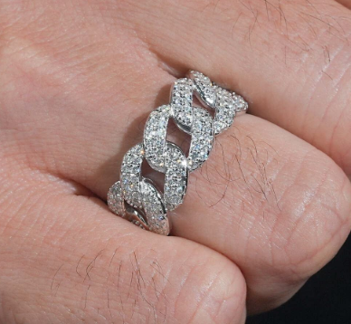 925 Silver VVS Moissanite Cuban Link Ring
